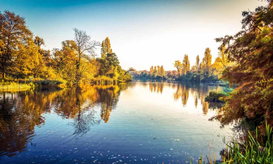 The Serpentine in Hyde Park, west London, in autumn.