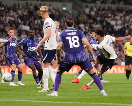 Dominic Solanke scores Tottenham’s second goal in their 5-1 Carabao Cup second round victory over Charlton