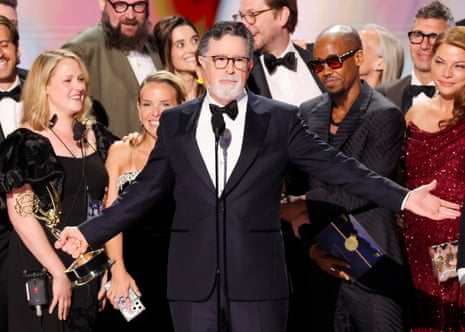 78th Emmy Awards - ShowStephen Colbert and the cast and crew of The Late Show with Stephen Colbert at the 78th Emmy Awards held at Peacock Theater on September 14, 2026 in Los Angeles, California. (Photo by Rich Polk/Variety via Getty Images)