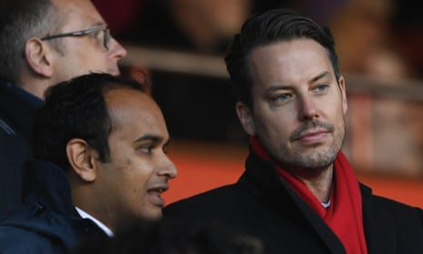 Arsenal director Josh Kroenke (right) addressed the club’s fan forum alongside chief executive Vinai Venkatesham (left).