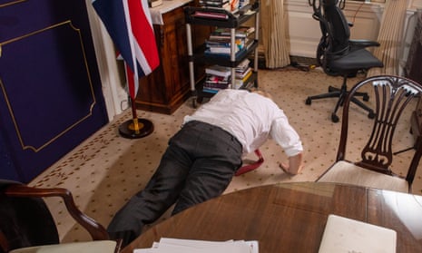 Boris Johnson doing press-ups on the No 10 carpet