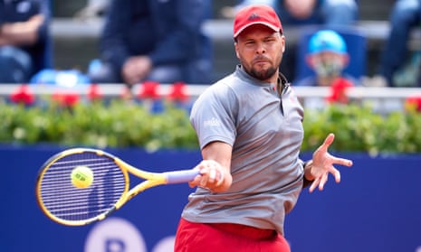 Jo-Wilfried Tsonga plays a forehand against Egor Gerasimov of Belarus during their match at the Barcelona Open in April, soon after Tsonga returned to tennis after 14 months out.