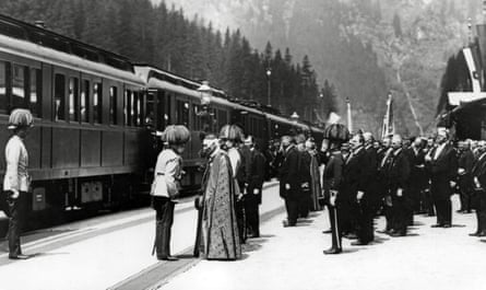 Emperor Franz Joseph of Austria at the inauguration of the Tauern electrified mountain line in 1909