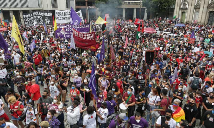 People in Rio de Janeiro protest against the Brazilian government on Saturday.
