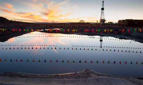 Wastewater evaporation pits from gas drilling and fracking in Wyoming.