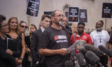 Andrew Malkinson reads a statement outside the Royal Courts of Justice after his conviction was quashed.