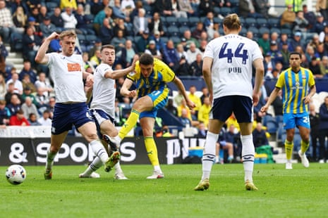 Ross Stewart of Southampton scores to put his team 2-0 up at Preston North End.