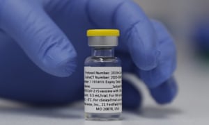 A vial of the Phase 3 Novavax coronavirus vaccine ready for use in a trial at St. George’s University hospital in London.