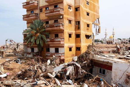 A residential building damaged by the floods.