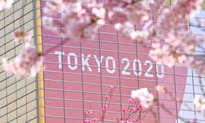 A banner for Tokyo 2020 on display in Asakusa. Coronavirus means the Games will take place next year, with a spring 'Cherry Blossom Games' one suggested alternative.