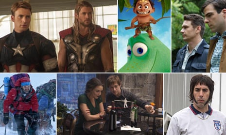 Films of 2015 ... clockwise from top left: Avengers: Age of Ultron, The Good Dinosaur, I Am Michael, Grimsby, The Walk, Everest