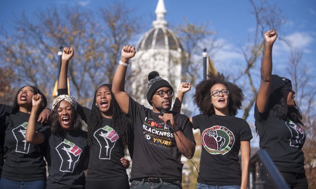 Students at the university of Missouri protest against the campus’s racist culture. 