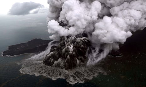 An aerial view of Anak Krakatau volcano during an eruption at Sunda strait in South Lampung, Indonesia, December 23, 2018 in this photo taken by Antara Foto. Antara Foto/Bisnis Indonesia/Nurul Hidayat/ via REUTERS ATTENTION EDITORS - THIS IMAGE WAS PROVIDED BY A THIRD PARTY. MANDATORY CREDIT. INDONESIA OUT.