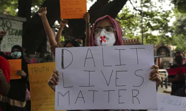 A protest condemning the gang rape and death of a Dalit woman in Uttar Pradesh last September. Dalits, formerly known as