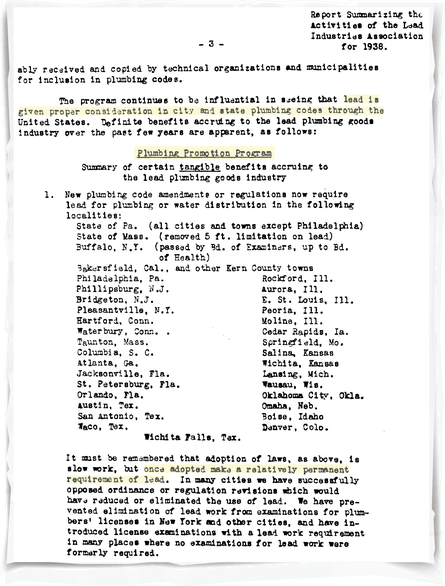 Excerpt of a 1938 activities report from the January 1939 Lead Industries Association board of directors meeting.