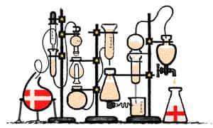 Illustration by David Foldvari of sperm passing through a distillation system.