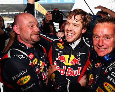 Sebastian Vettel celebrates a dramatic title victory in 2012
