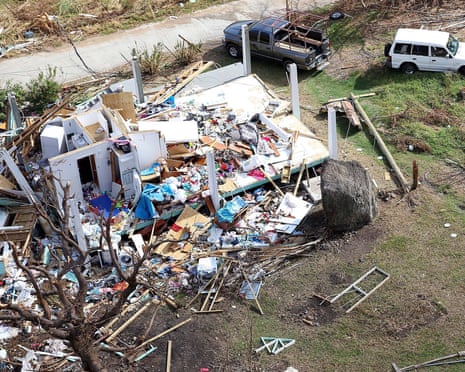 Ruined house on Jost Van Dyke island, in the British Virgin Isles, after Hurricane Irma, 2017