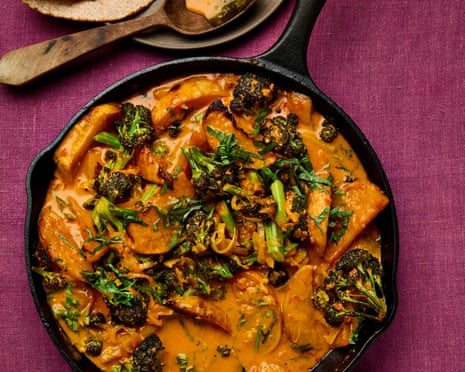 Meera Sodha's roasted swede and purple sprouting broccoli curry.