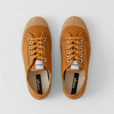 Aerial view of the Novesta trainers from TOAST in tan