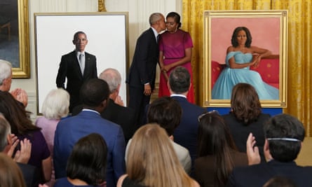 The former president Barack Obama and first lady Michelle Obama during the unveiling of their official White House portraits.