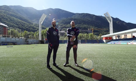 Gareth Southgate and goalkeeping coach Martyn Margetson watch a training session at the scenic Estadi Nacional.