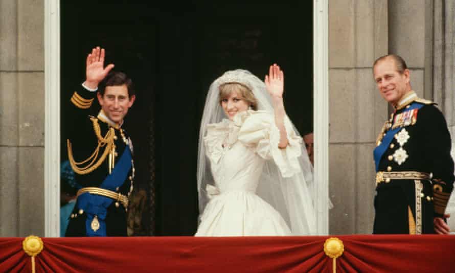 Prince Charles, Diana and Prince Philip on the balcony of Buckingham Palace after the couple's wedding