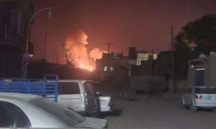 Fire following a strike in the Yemeni capital, Sana’a.