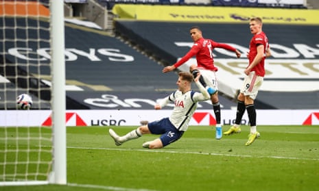 Mason Greenwood of Manchester United scores his team’s third goal.