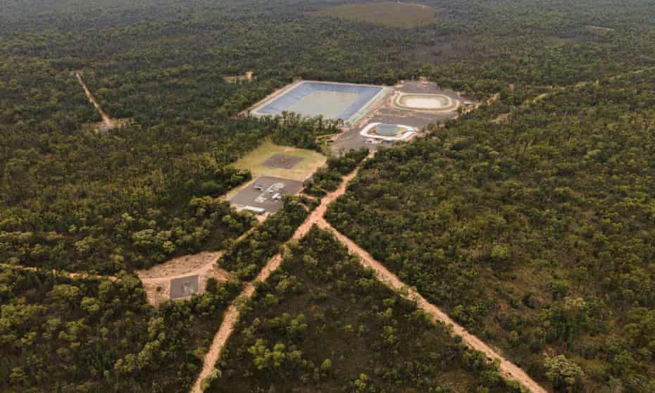A general view of coal seam gas wells and a wastewater treatment plant in the Pilliga forest