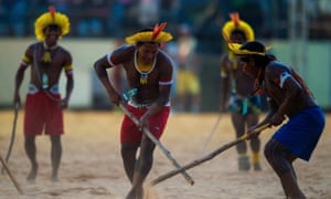 I World Indigenous Games Brazil 2015<br>PALMAS, BRAZIL - OCTOBER 24: Brazilian indigenous men practice sports activities during a cultural event at the World Indigenous Games on October 24, 2015 in Palmas, Brazil. (Photo by Buda Mendes/Getty Images)