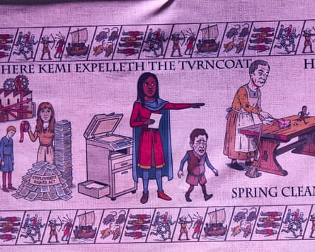 The ‘Birmingham tapestry’ showing Badenoch ‘expelling’ Robert Jenrick, who defected to Reform UK.