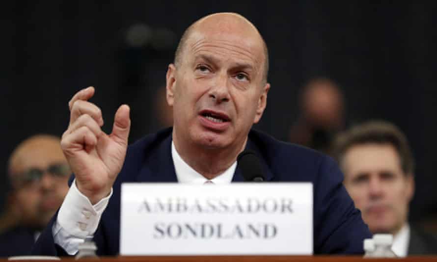 Gordon Sondland testifies before the House intelligence committee on Capitol Hill in November.