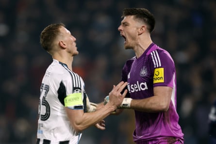 Nick Pope celebrates with Dan Burn.