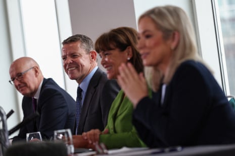 Left to right: John Swinney, Rhun ap Iorwerth, Mary Lou McDonald and Michelle O'Neill at the press conference.