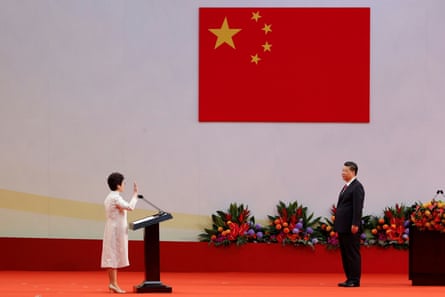 Carrie Lam takes her oath in front of Chinese President Xi Jinping in Hong Kong, July 2017.