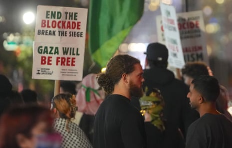 Pro-Palestinian protesters chant against the arrival of Israel's prime minister, Benjamin Netanyahu, who is scheduled to address the UN general assembly in New York.