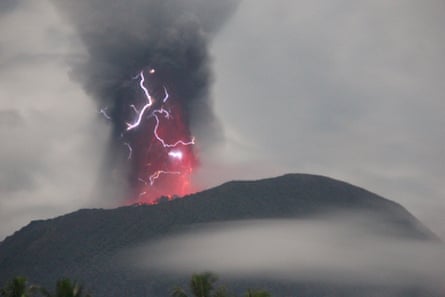 Mount Ibu volcano’s eruption as seen from Gam Ici in West Halmahera.