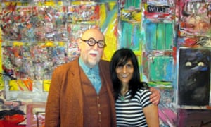 John Yeadon and Kaldip Bhamber in front of the portrait of the Witch computer