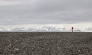 Dwarfed by the ‘sterile magnificence’ of the landscape: one of the Arctic Circle residency team on Svalbard last month.