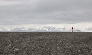 Dwarfed by the ‘sterile magnificence’ of the landscape: one of the Arctic Circle residency team on Svalbard last month. 