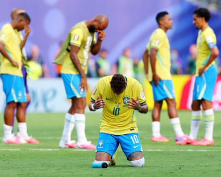 Brazil’s dejected players after their World Cup exit.