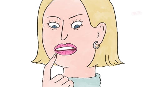 A cartoon of a blond woman with very cracked lips.