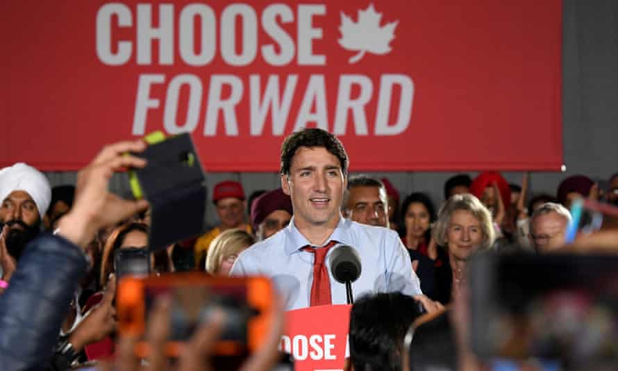 Canada’s prime minister, Justin Trudeau, makes an election campaign stop in Surrey, British Columbia, on 24 September.