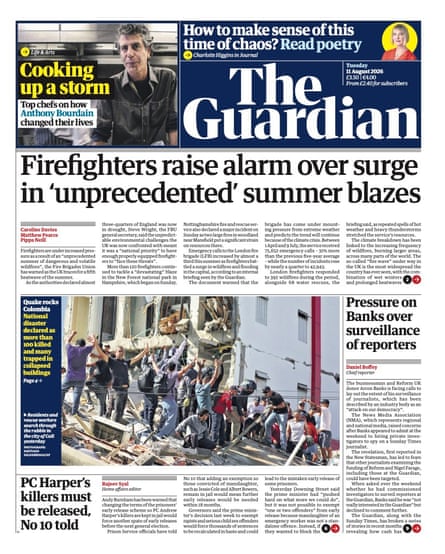 Front page of the Guardian 11 August 2026