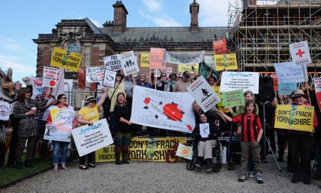 Anti-fracking protesters in the grounds of the County Hall building in Northallerton.