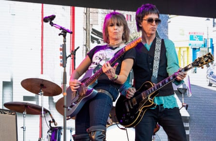 Chrissie Hynde of the Pretenders on the Park stage with guest Johnny Marr.
