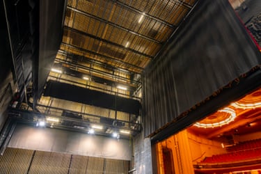Stage view of the fly system and grid in Her Majesty’s Theatre in Melbourne, Victoria