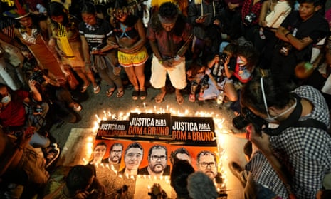 Indigenous people and human rights activists attend a vigil for justice in the deaths of  environmental journalist Dom Phillips and indigenous expert Bruno Pereira