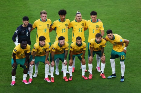 Australia players pose for a team group photo before the match